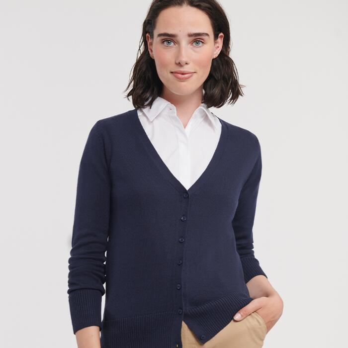 Russell Collection Russell Collection Ladies Cotton Acrylic V Neck Cardigan 715F Russell Collection Ladies Cotton Acrylic V Neck Cardigan Thumbnail
